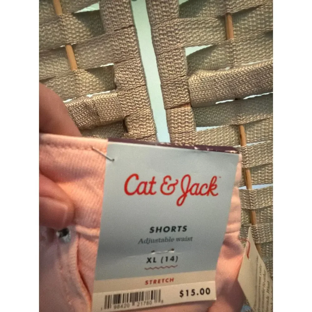 Cat & Jack Mid-Rise Cutoff Jean Shorts Girl's Pink XL/14 Distressed Design NWT